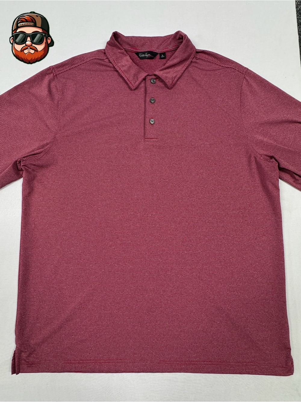 Walter Hagen Men’s Large Red Striped Performance Long Sleeve Golf Polo
